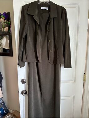 Priscilla of Boston Dark Olive Two-Piece Maxi Dress with Jacket